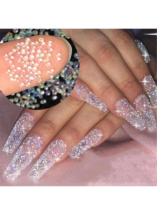 4 Bottles Mini Pixie Caviar Nail Crystal Beads Glitter Rhinestones Ultra Micro Ab Stones For Nail Need Glue Phone & Nail Art Decoration (Ab Clear)