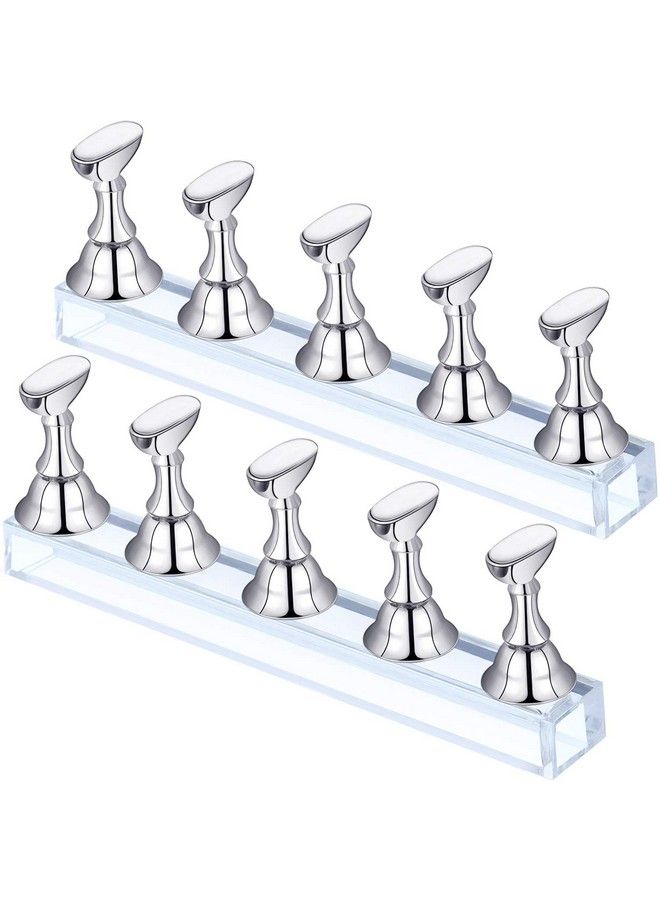 2 Sets Acrylic Nail Display Stand Nail Practice Holder Magnetic Nail Practice Stand Fingernail Diy Nail Stand For False Nail Manicure Tool Salon Use (Silver)