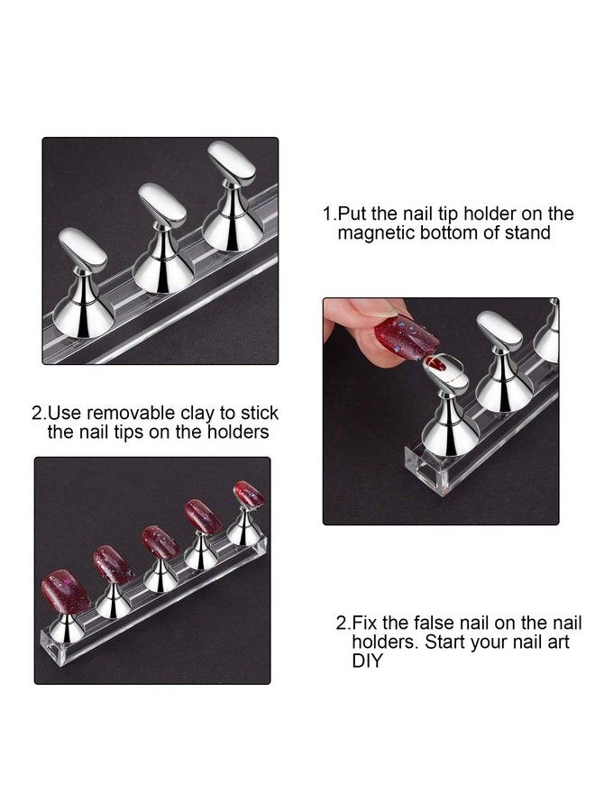 2 Sets Acrylic Nail Display Stand Nail Practice Holder Magnetic Nail Practice Stand Fingernail Diy Nail Stand For False Nail Manicure Tool Salon Use (Silver)