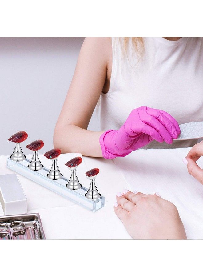 2 Sets Acrylic Nail Display Stand Nail Practice Holder Magnetic Nail Practice Stand Fingernail Diy Nail Stand For False Nail Manicure Tool Salon Use (Silver)