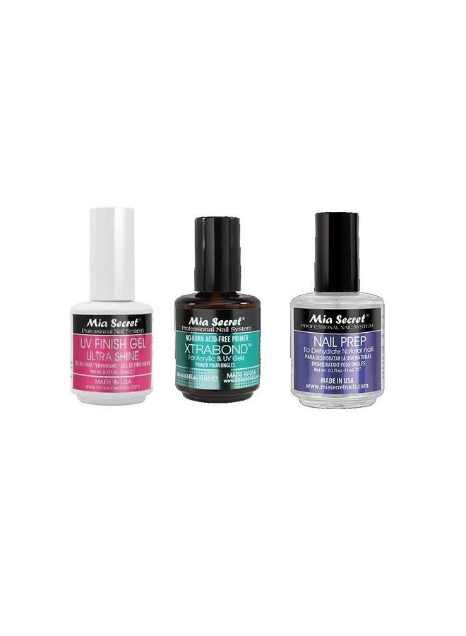 3Pc. Uv Finish Gel Ultra Shine (0.5Oz) Xtrabond Primer (0.5Oz) And Nail Prep (0.5Oz)