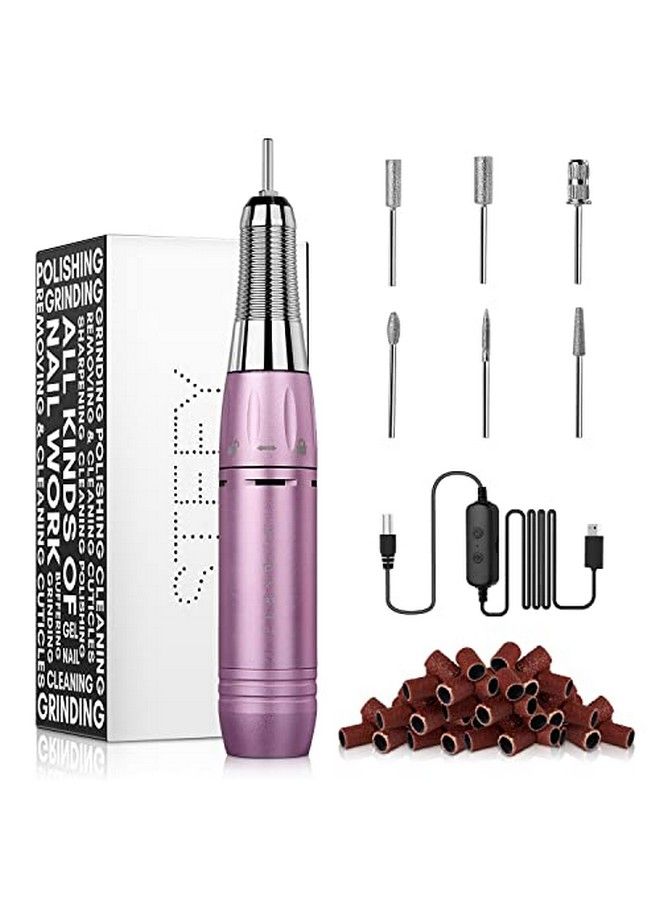 Stefy Electric Nail Drill Machine Portable Efile Kit For Acrylic Nails Professional Manicure Set With Nail Drill Bits Sanding Bands For Shaping Polishing Removing Pink