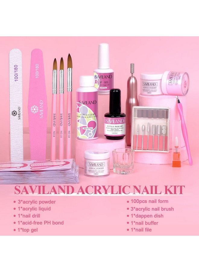 Acrylic Nail Kit With Nail Drill Whitepinkclear Acrylic Powder And Liquid Set Acrylic Nail Brush Nail Supplies Nails Kit For Beginner With Everything For Acrylic Nails Art Design Home Diy