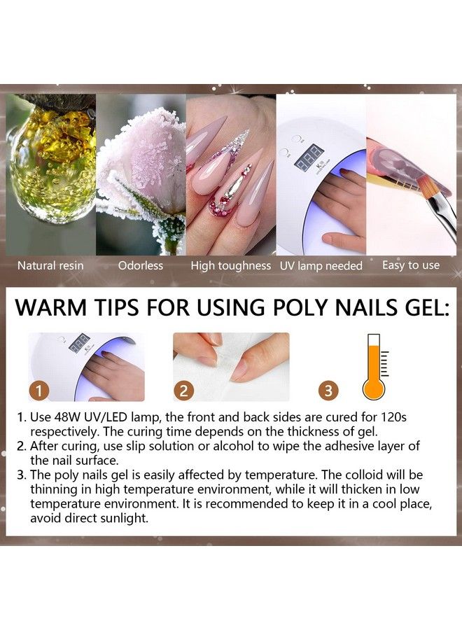 Poly Gel Nail Extension Kit 7 Colors Allinone Poly Gel Nail Kit With White Brown Gold Builder Nail Gel Slip Solution Nail Tools For Nails Enhancement Manicure Beginner Starter Kit