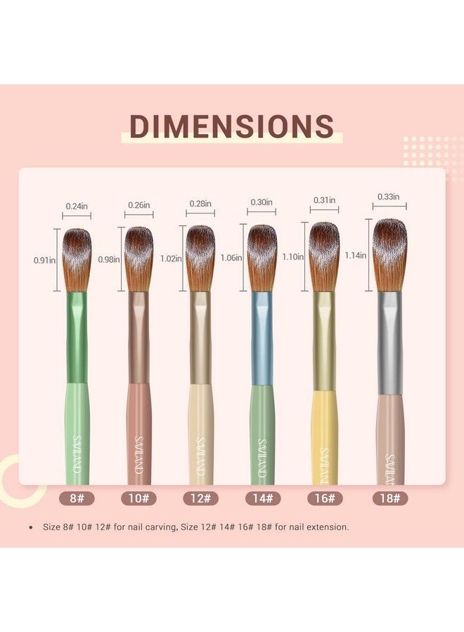 6Pcs Kolinsky Acrylic Nail Brush Set Size 81012141618 Acrylic Nail Brushes For Acrylic Application Professional Acrylic Powder Brush For Acrylic Nails Extension & Carving Home Diy