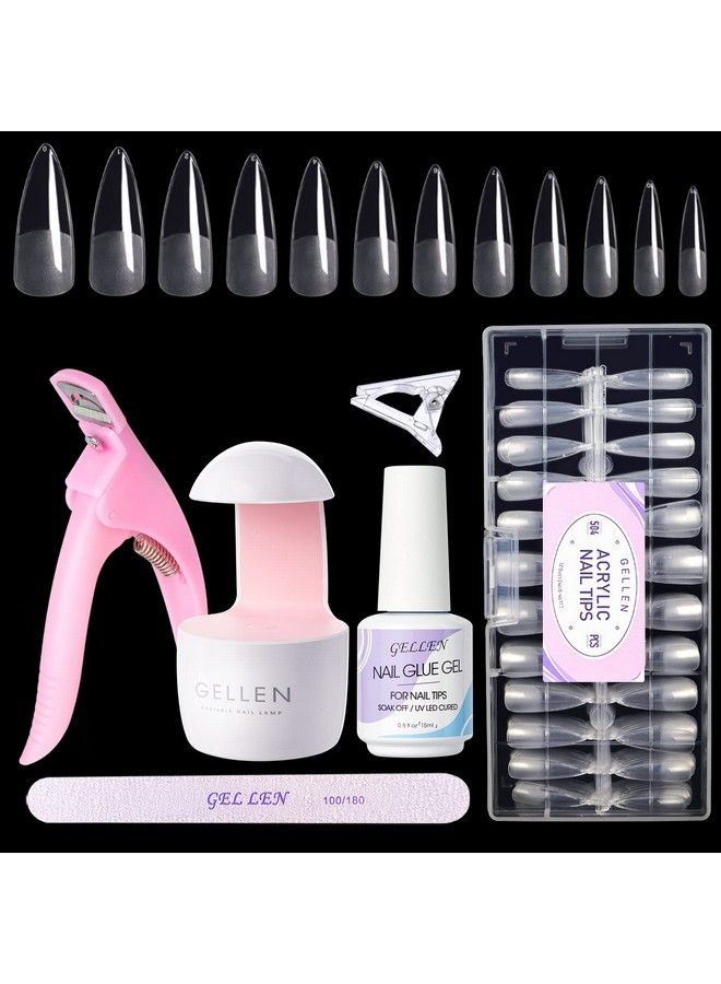 Nail Tips And Glue Gel Kit Acrylic Nail Kit With 504Pcs Stiletto Fake Nails U V Led Nail Lamp 3 In 1 Nail Glue Nail Art Tools Gel Nail Extension Starter Kit For Women Manicure Gift Set