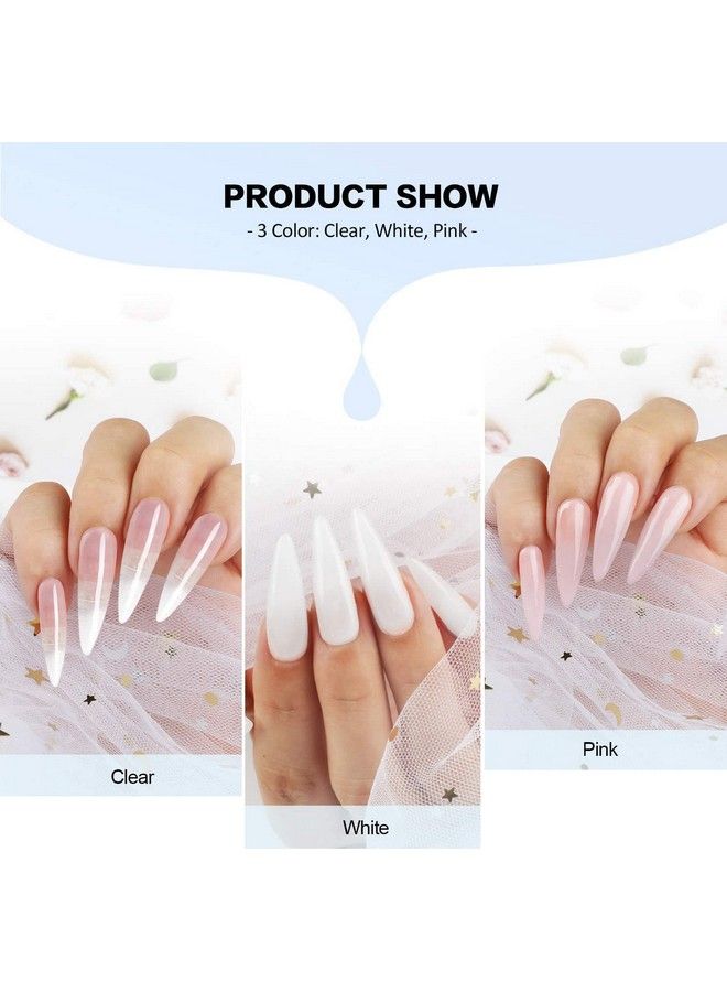 Acrylic Nail Kit 3 Colors Acrylic Powder Set Acrylic Powder And Liquid Set For Beginner Professional Acrylic Nail System Nail Brush Cleaner Nail Extension Nail Art Design Home