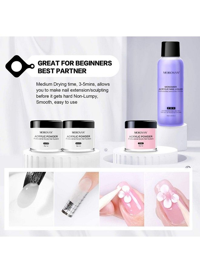 Acrylic Nail Kit 3 Colors Acrylic Powder Set Acrylic Powder And Liquid Set For Beginner Professional Acrylic Nail System Nail Brush Cleaner Nail Extension Nail Art Design Home