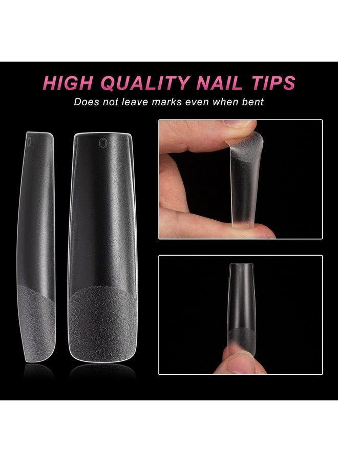 Xxl Square Clear Fake Nails 240Pcs 4.5Cm Long Straight Tapered Nails Half Matte Design Extra Long Acrylic Nail Tips With Case For Home Diy Nail Salons