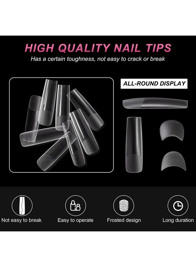 Xxl Square Clear Fake Nails 240Pcs 4.5Cm Long Straight Tapered Nails Half Matte Design Extra Long Acrylic Nail Tips With Case For Home Diy Nail Salons