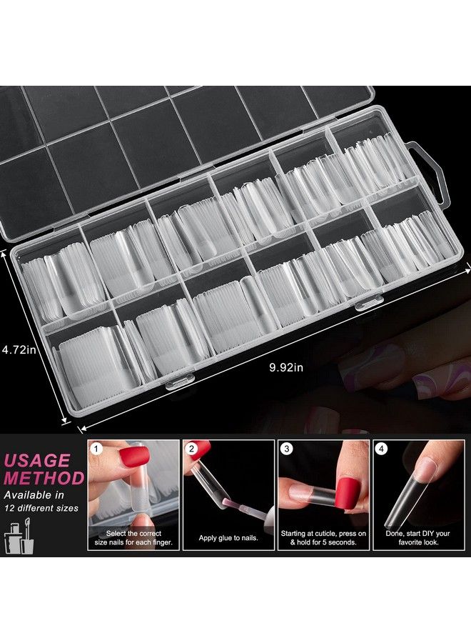 Xxl Square Clear Fake Nails 240Pcs 4.5Cm Long Straight Tapered Nails Half Matte Design Extra Long Acrylic Nail Tips With Case For Home Diy Nail Salons