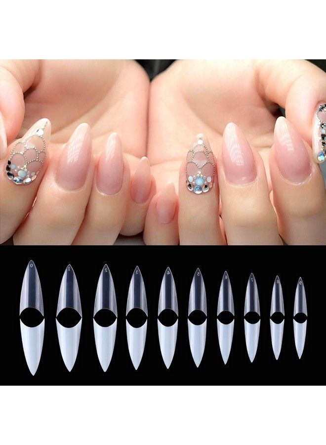 Stiletto Nail Tips Acrylic False Nail Clear And Natural 1000Pcs Artificial Press On Fake Nails For Women With Bag (Short Clear+Natural)