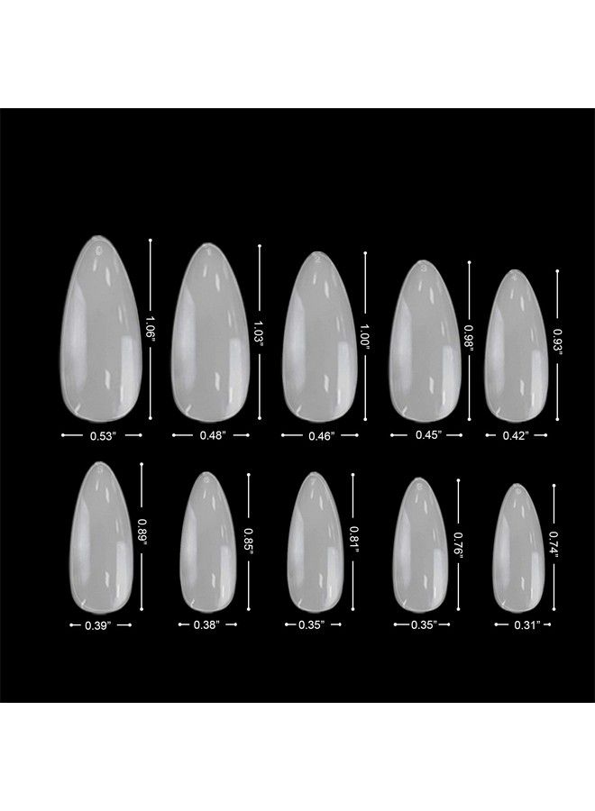 Natural Fullcover Stiletto 500 Artificial False Gel Nail Tips 10Sizes With Clear Plastic Case For Nail Salon Nail Shop (Natural)