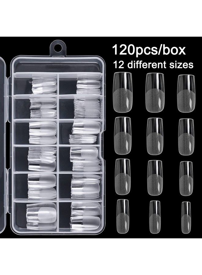 Square Nail Tips120 Pcs Artificial Full Cover Nail Tips Soft Clear Gel Tips 12 Sizes Square Sharp False Nails With Box For Home Diy Nail Salon