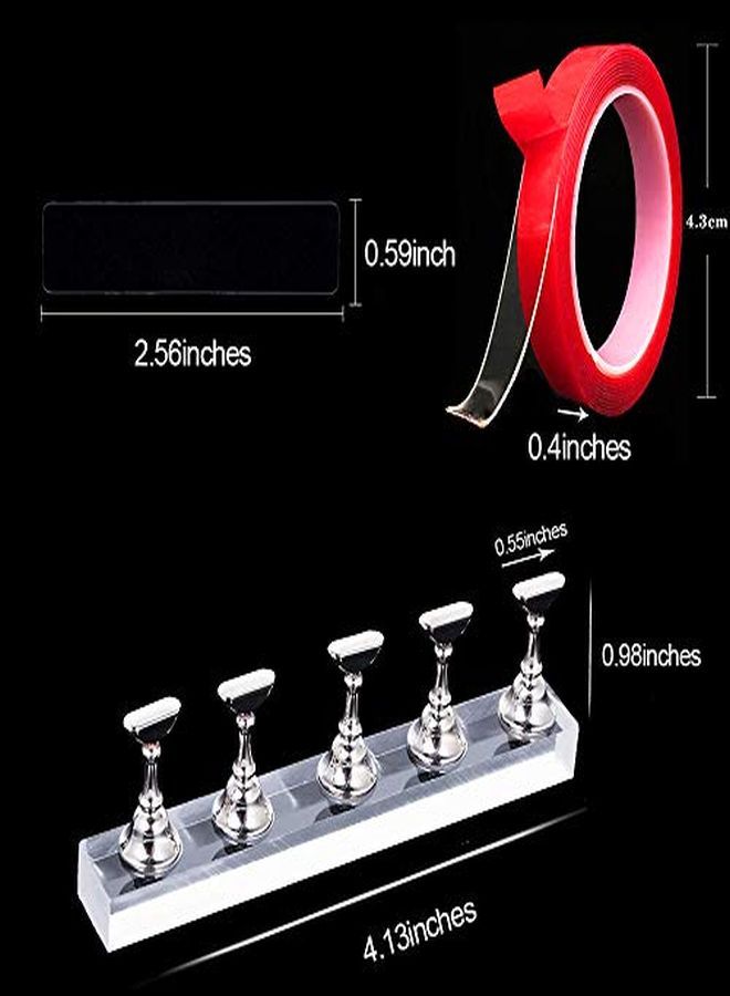 Nail Art Holder Display Stand Set 50Pcs Acrylic Nails Display Stand With 10M Double Sided Tape For Nails Walls Magnetic Nail Practice Stand Manicure Tools