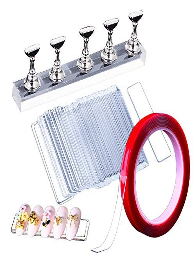 Nail Art Holder Display Stand Set 50Pcs Acrylic Nails Display Stand With 10M Double Sided Tape For Nails Walls Magnetic Nail Practice Stand Manicure Tools