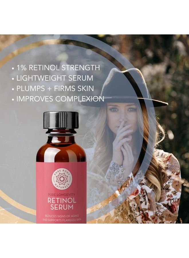 Retinol Face Serum by Pure Body Naturals Retinol Serum with Witch Hazel Myrtle Oil and Ginseng AgeDefying Wrinkle Cream and Dark Spot Corrector for Eye Skin and Face Wrinkles 1 Fl Oz