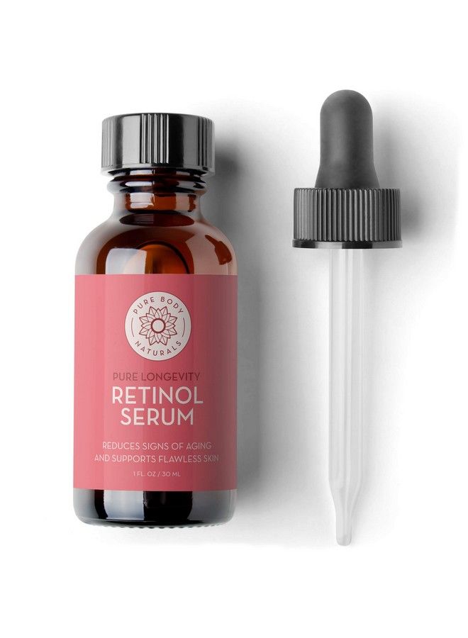 Retinol Face Serum by Pure Body Naturals Retinol Serum with Witch Hazel Myrtle Oil and Ginseng AgeDefying Wrinkle Cream and Dark Spot Corrector for Eye Skin and Face Wrinkles 1 Fl Oz