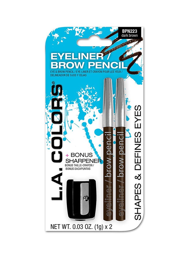 L.A. Colors 2-Piece Eyeliner/Brow Pencil With Sharpener, Dark Brown