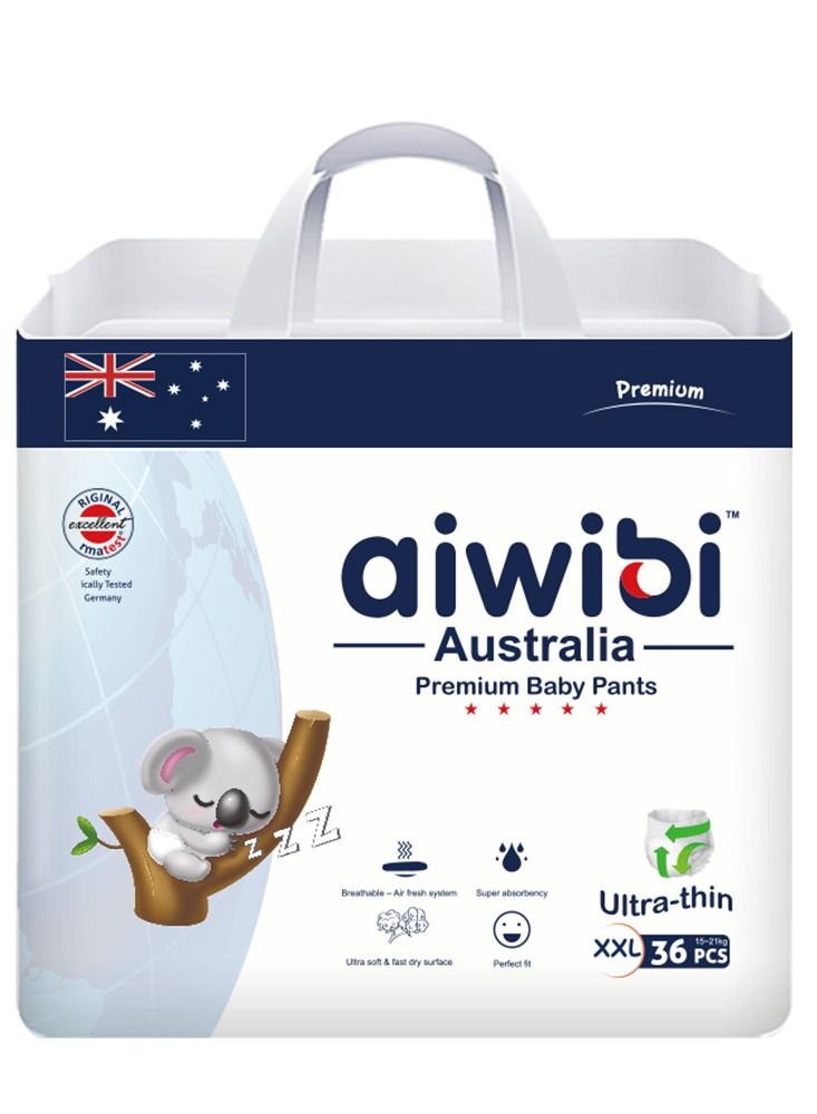 Aiwibi Ultra-Thin Premium Baby Pants Diaper- Size (6) XXL 36 Pcs (15-21kg) Super Soft and Ultra Thin, Anti-irritation Baby Nappy, Super Absorption, 360 Stretchy Waistband