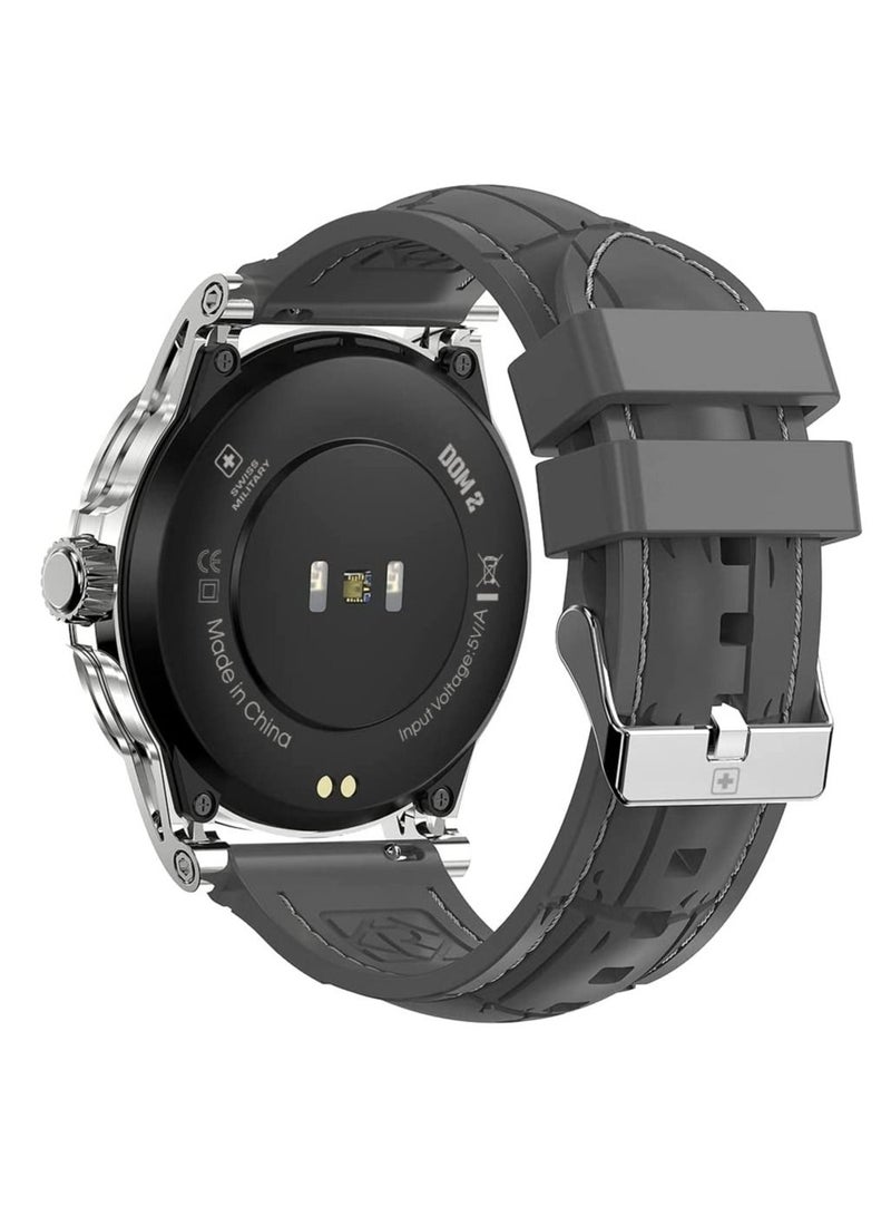 Swiss Military Dom 2 Smartwatch: Receive & Make Calls, Sport Features, Heart Rate/Blood Pressure/Oxygen Level Monitoring, Magnetic Charging,5-7 Days Battery Life Compatible with iOS/Android. – Grey
