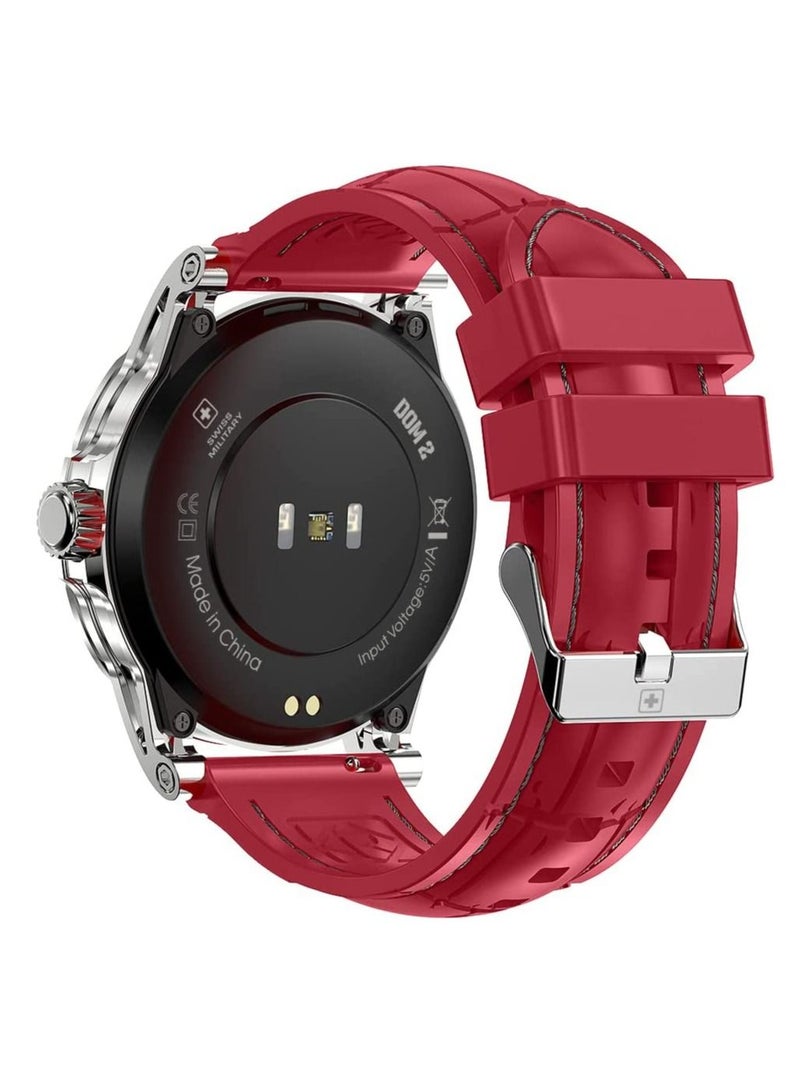 Swiss Military Dom 2 Smartwatch: Receive & Make Calls, Sport Features, Heart Rate/Blood Pressure/Oxygen Level Monitoring, Magnetic Charging, 5-7 Days Battery Life Compatible with iOS/Android. - Red
