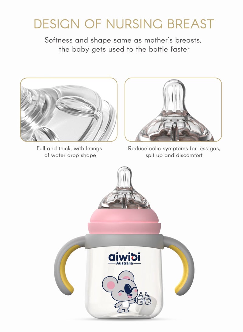 Baby Feeding Bottle - BPA-Free, Anti-Colic Design, Easy Grip, Wide Neck for Easy Cleaning, Durable and Lightweight for Infants and Toddlers (Pink, 240ML)