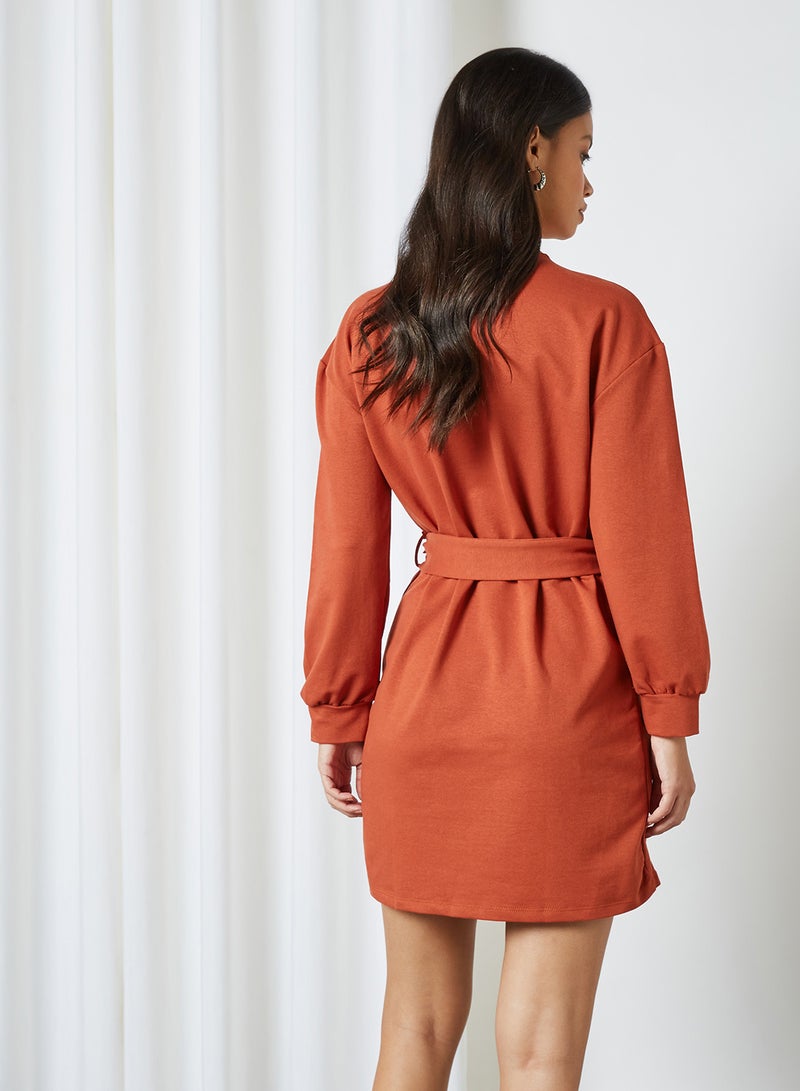 Belted Mini Dress Cinamon