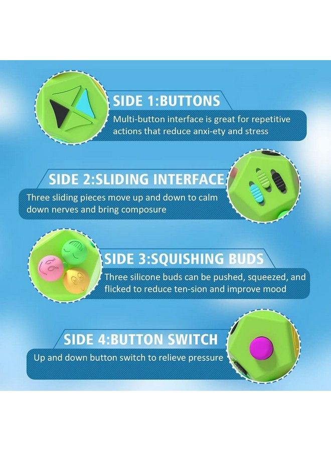 Fidget Dodecagon 12Side Fidget Cube Relieves Stress And Anxiety Anti Depression Cube For Children And Adults With Autism(B1 Green)
