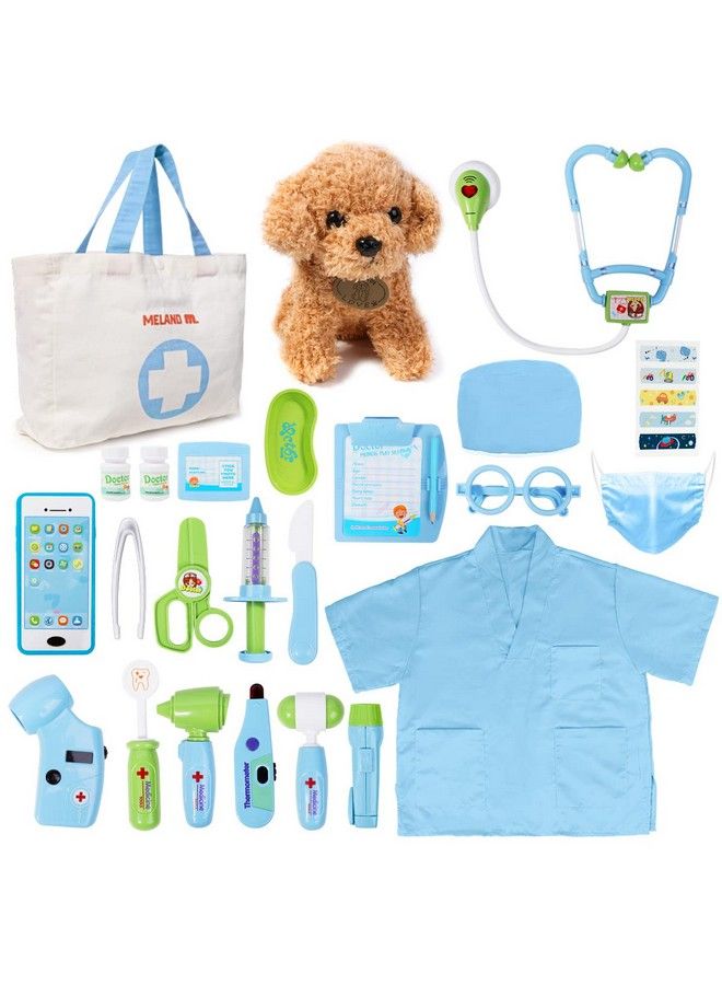 Toy Doctor Kit For Kids Pretend Play Doctor Set With Dog Toy, Carrying Bag, Electronic Stethoscope & Dress Up Costume Doctor Play Gift For Kids Toddlers Ages 3 4 5 6 Year Old For Role Play