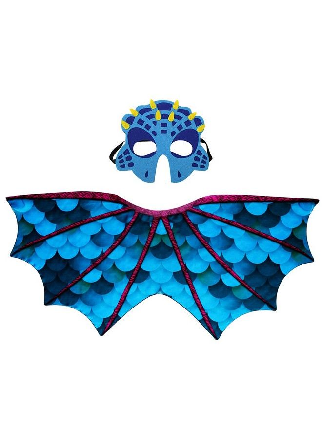 Toddler Kids Dinosaur Wings Costume Cape And Mask For Boys Girls Dragon Dress Up Party Games (Blue)