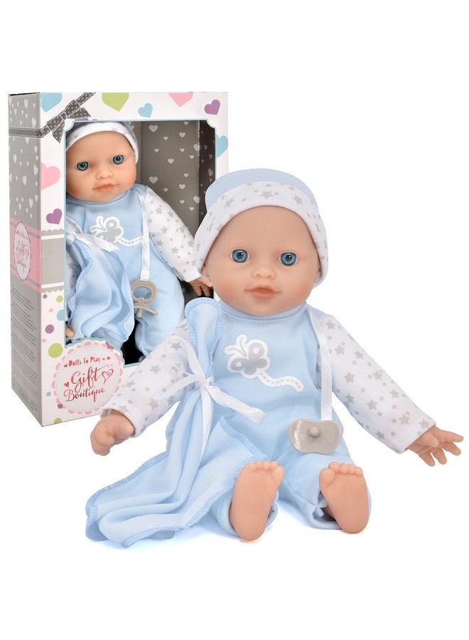 Baby Boy Doll For Toddlers 12 Inch Soft Body Baby Doll In Gift Box, Baby Doll With Pacifier, Blanket And Blue Clothes