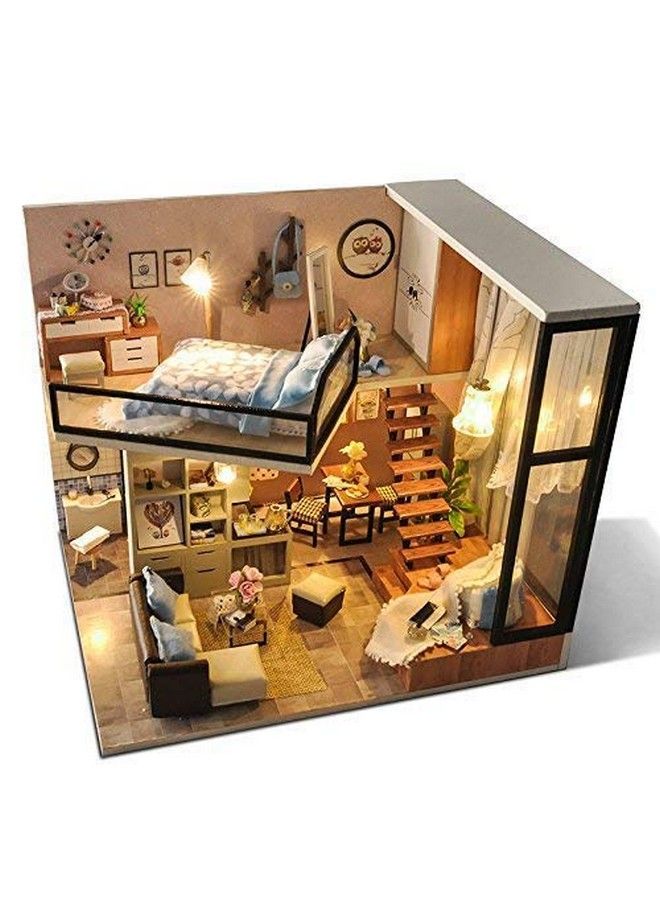 Diy Dollhouse Kit With Dust Proof Cover 1:24 Scale Wooden Diy Miniature Dollhouse Kit Toy Gift