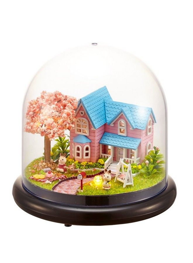 Dollhouse Miniature Diy House Kit Creative Room With Furniture And Glass Cover For Romantic Artwork Gift(Promise Of Cherry Blossom)