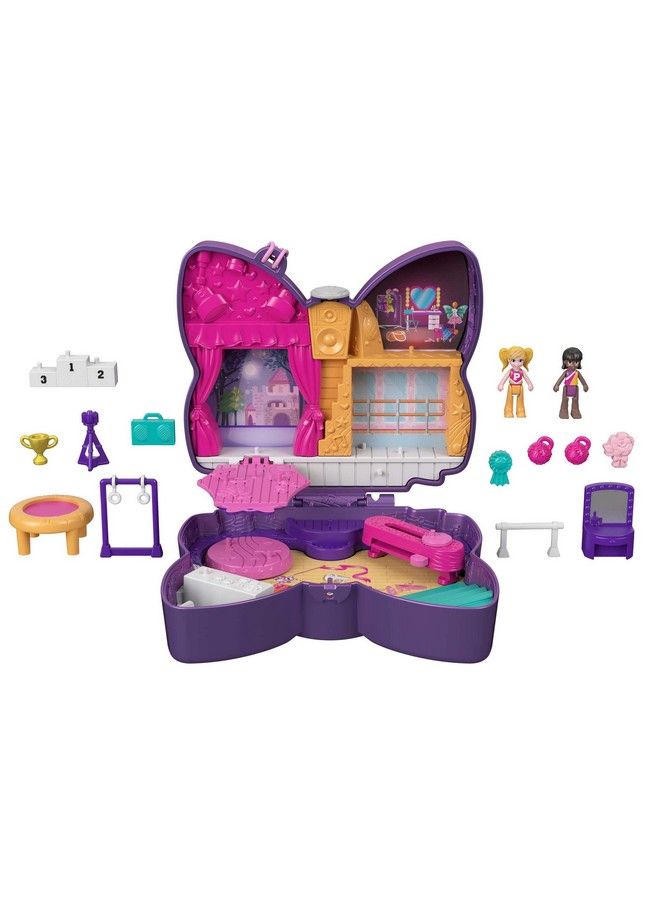 Doll And Accessories, Compact With Micro Polly And Friend Dolls, 5 Reveals, Dancethemed Sparkle Stage Bow