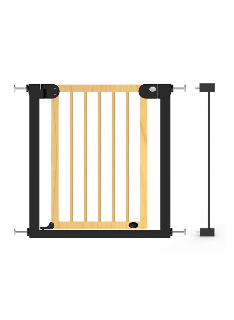 Wooden Safety Gate With T 7Cm Black Extension - Natural Wood