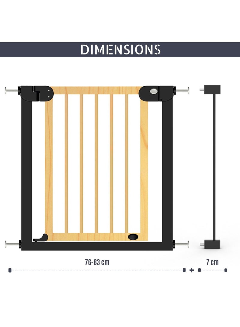 Wooden Safety Gate With T 7Cm Black Extension - Natural Wood