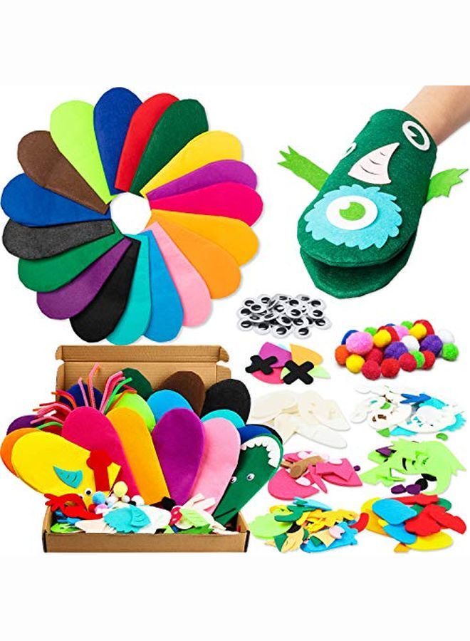 18Pcs Hand Puppets Making Kit For Kids Art Craft Felt Sock Monster Puppet Creative Diy Make Your Own Puppets Pipe Cleaners Pompoms Storytelling Role Play Party Supplies Gift For Girls Boys