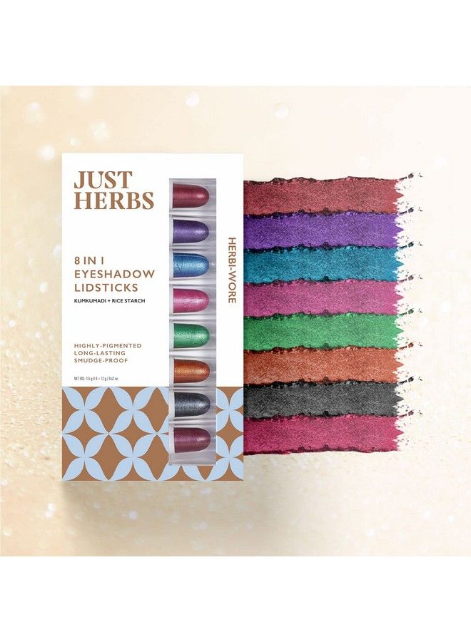 8 In 1 Herbal Metallicshimmer Finish Long Lasting & Ultra Smooth Eye Shadow Lidsticks With Kumkumadi 12Gm (Herbi Wore)