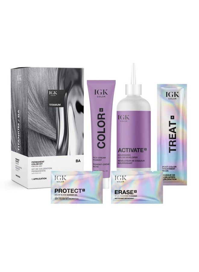 Permanent Color Kit Titanium Pure Cool Gray Ba | Easy Application + Strengthen + Shine | Vegan + Cruelty Free + Ammonia Free | 4.75 Oz