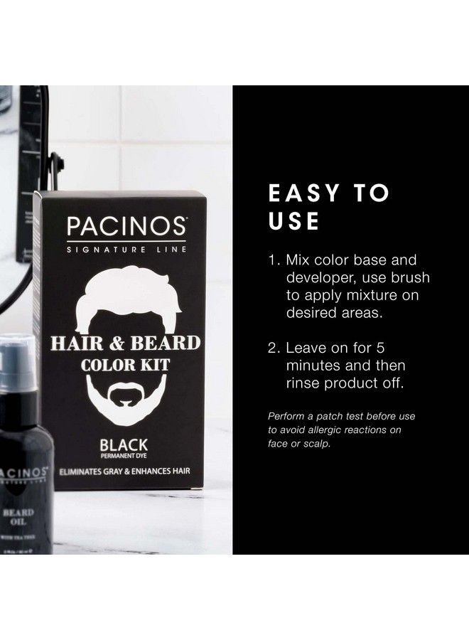 Hair & Beard Color Kit (Black) Hair Color For Men Eliminates Grays In 5 Minutes Easy To Apply Brushin Formula Enhances Appearance Of Hair For Moustache & Beard