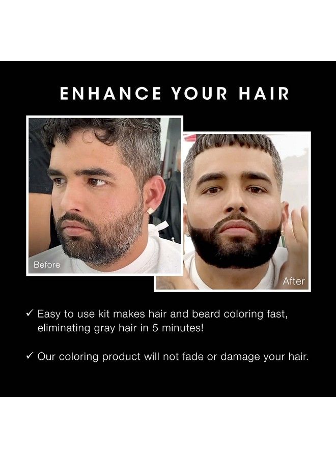 Hair & Beard Color Kit (Black) Hair Color For Men Eliminates Grays In 5 Minutes Easy To Apply Brushin Formula Enhances Appearance Of Hair For Moustache & Beard