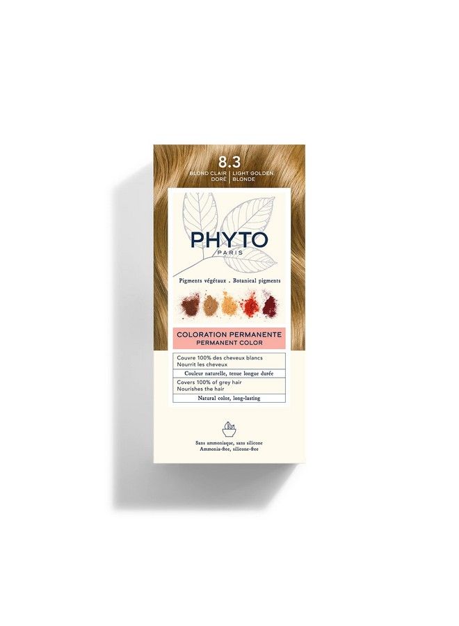 Phyto Phytocolor Permanent Hair Color 8.3 Light Golden Blonde With Botanical Pigments 100% Grey Hair Coverage Ammoniafree Ppdfree Resorcinfree 0.42 Oz.