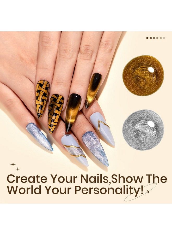 Silver And Gold Smoothie Cat Magnetic Nail Gel Polish Wide Cat Eye Gel Nail Polish 9D Cateye Gel With Magnet Stick Manicure Nail Salon Manicure And Nail Art Diy At Home 10Ml(0.33Fl Oz)