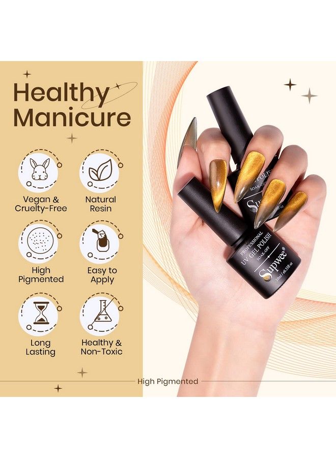 Silver And Gold Smoothie Cat Magnetic Nail Gel Polish Wide Cat Eye Gel Nail Polish 9D Cateye Gel With Magnet Stick Manicure Nail Salon Manicure And Nail Art Diy At Home 10Ml(0.33Fl Oz)