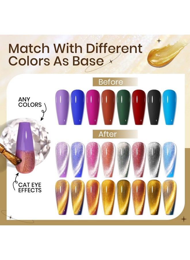 Silver And Gold Smoothie Cat Magnetic Nail Gel Polish Wide Cat Eye Gel Nail Polish 9D Cateye Gel With Magnet Stick Manicure Nail Salon Manicure And Nail Art Diy At Home 10Ml(0.33Fl Oz)