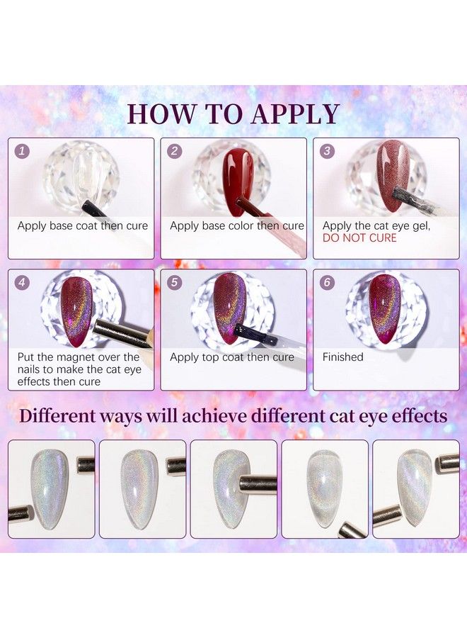 Universal Rainbow Cat Eye Gel Polish Holographic 9D Cat Eye Nail Polish Sparkle Nail Gel Polish With Magnetic Stick Varnish Nail Art Nail Salon Manicure 1 Bottle 10Ml(0.33Fl.Oz)