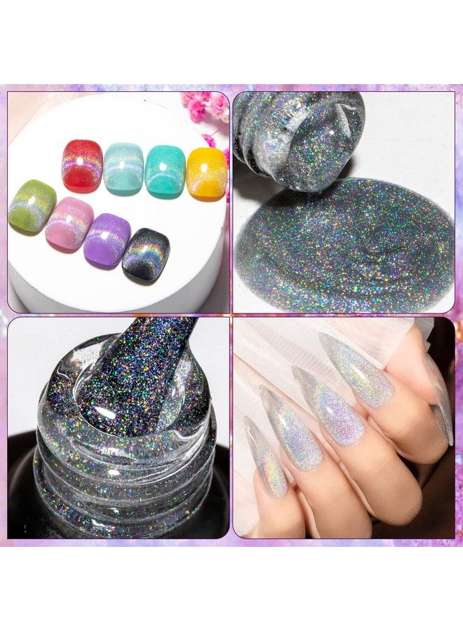 Universal Rainbow Cat Eye Gel Polish Holographic 9D Cat Eye Nail Polish Sparkle Nail Gel Polish With Magnetic Stick Varnish Nail Art Nail Salon Manicure 1 Bottle 10Ml(0.33Fl.Oz)
