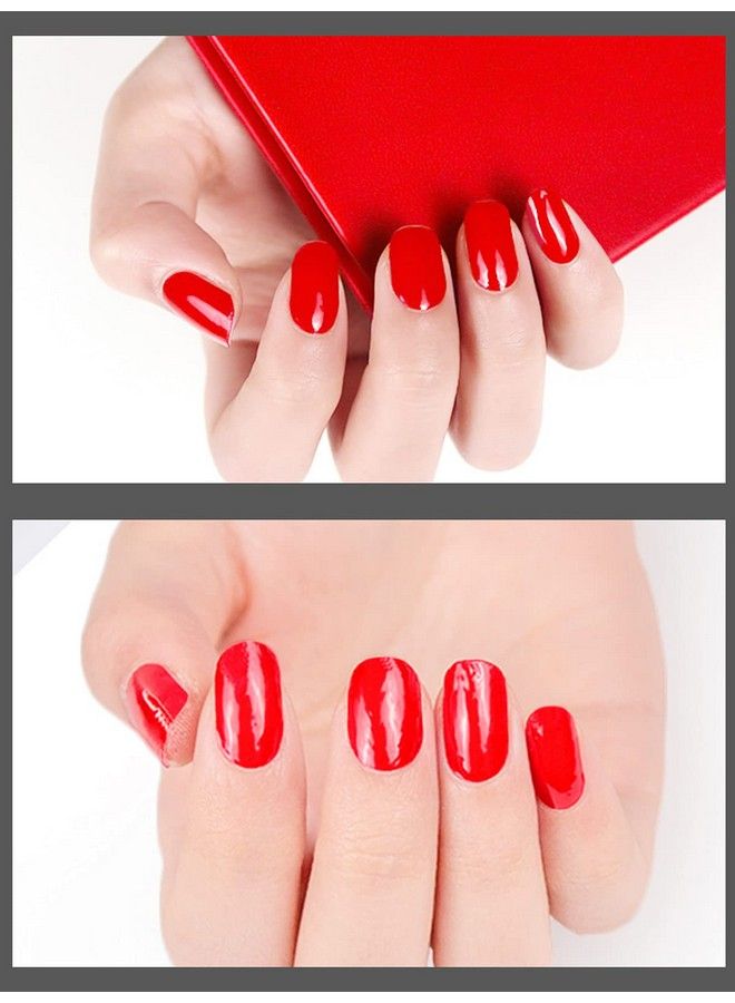 Red Semi Cured Gel Nail Polish Strips Stickers Ebanku Adhesive Full Wrap Gel Nail Art Sticker Waterproof Gel Nail Wrap Stickers With Nail File And Stick（Uv/Led Lamp Required）