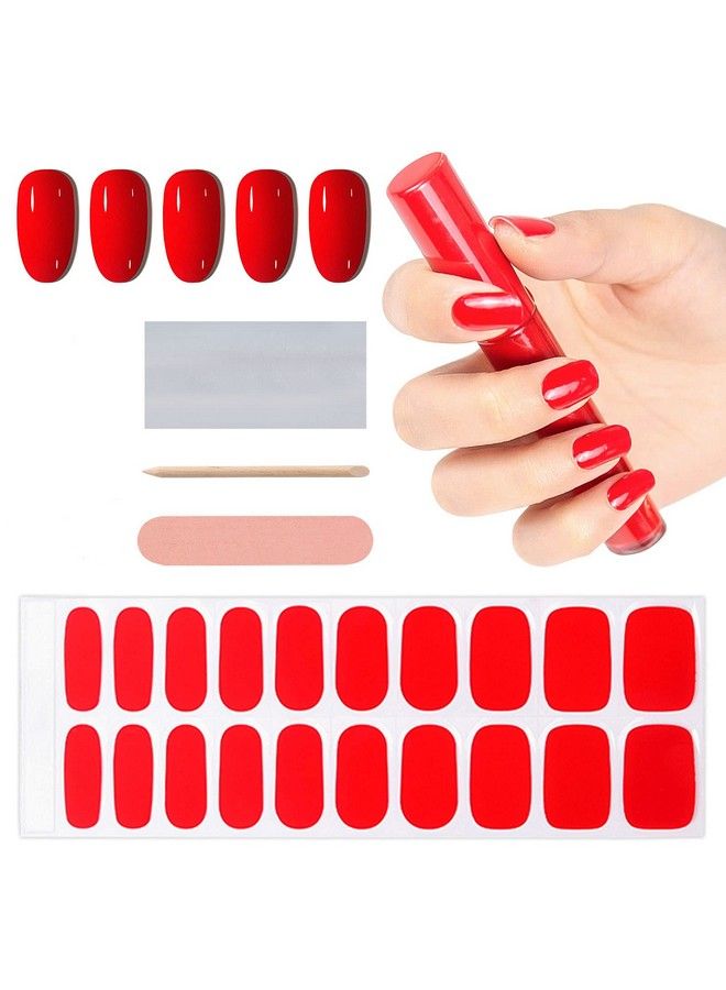 Red Semi Cured Gel Nail Polish Strips Stickers Ebanku Adhesive Full Wrap Gel Nail Art Sticker Waterproof Gel Nail Wrap Stickers With Nail File And Stick（Uv/Led Lamp Required）